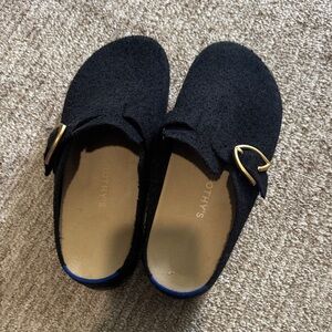 Rothy's Black Slippers with Gold Buckle